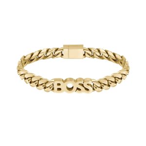 Boss Kassy Yellow Gold Tone IP Stainless Steel Chain Logo Bracelet D - S