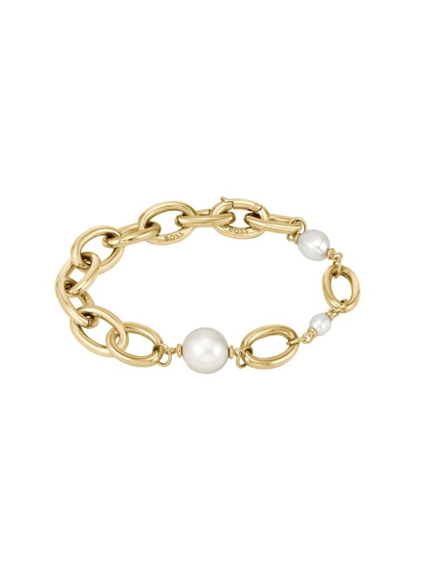 Boss Leah Yellow Gold Tone IP Freshwater Pearl Bracelet