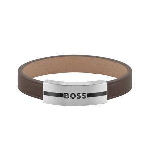Boss Luke Brown Leather Bracelet with Stainless Steel Closure - S