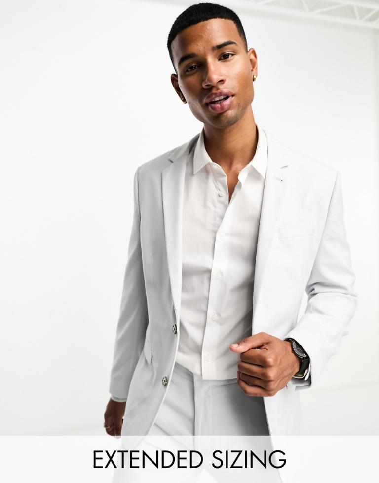 ASOS DESIGN Mens Micro texture skinny suit jacket in ice grey - Size 36 (Chest) Short