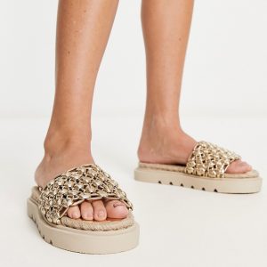 ASOS DESIGN Womens Jupiter woven espadrille in gold - Size UK 6