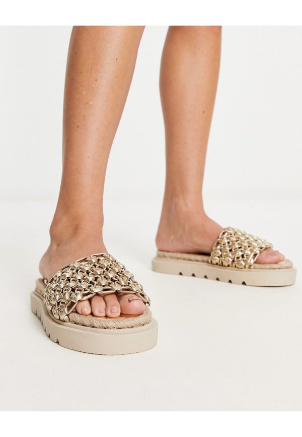 ASOS DESIGN Womens Jupiter woven espadrille in gold Other Material - Size UK 2