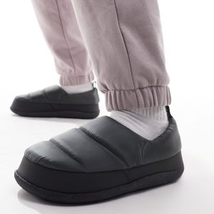 ASOS DESIGN Mens premium puffer slippers in grey - Size UK 9