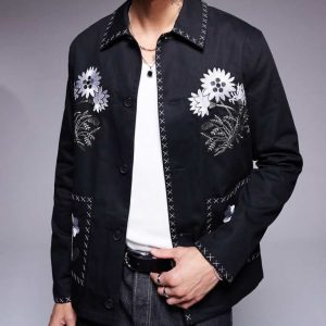 ASOS DESIGN Mens embroidered worker jacket in black - Size 2XS