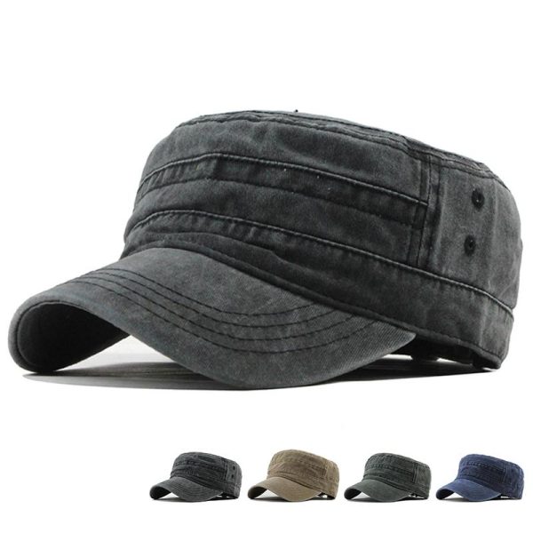Classic retro men's cotton flat baseball cap and adjustable hat winter warm hat black