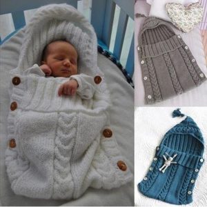 Newborn Infant Baby Knitted Sleeping Bag Baby Clothes Wadded Sleep Bag Button Hooded Sleepsacks red