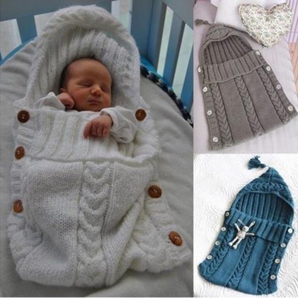Newborn Infant Baby Knitted Sleeping Bag Baby Clothes Wadded Sleep Bag Button Hooded Sleepsacks red