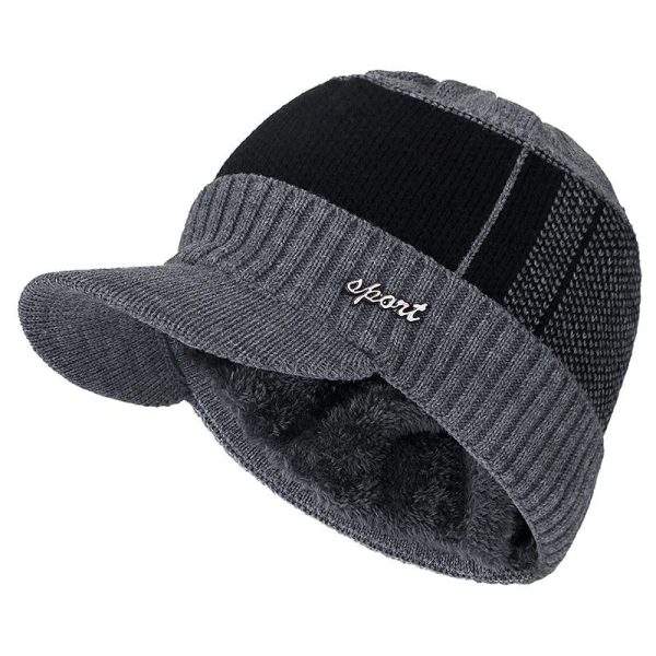 Fur-Lined Warm Winter Stylish Beanie Hat with Wool Brim for Men and Women 54cm-62cm black