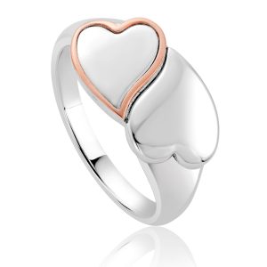 Clogau Cwtch Double Heart Sterling Silver Ring D - N