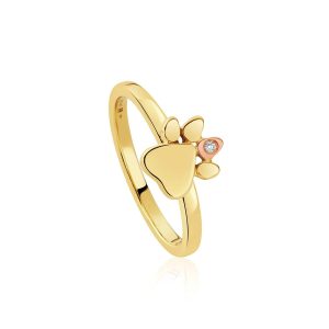 Clogau Paw Prints On My Heart 9ct Gold Diamond Ring - M