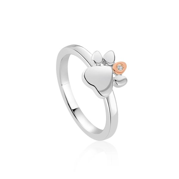 Clogau Paw Prints On My Heart Sterling Silver White Topaz Ring - J