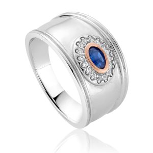 Clogau Princess Diana Sterling Silver Sapphire Wide Ring - R