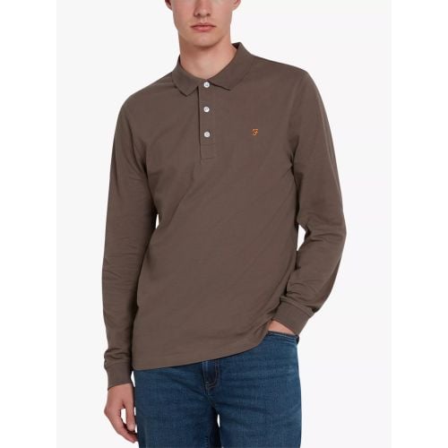Farah Mens Mushroom Grey Blanes Long Sleeve Polo Shirt
