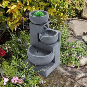 Outdoor Solar Powered Water Fountain Decor with Fake Grass