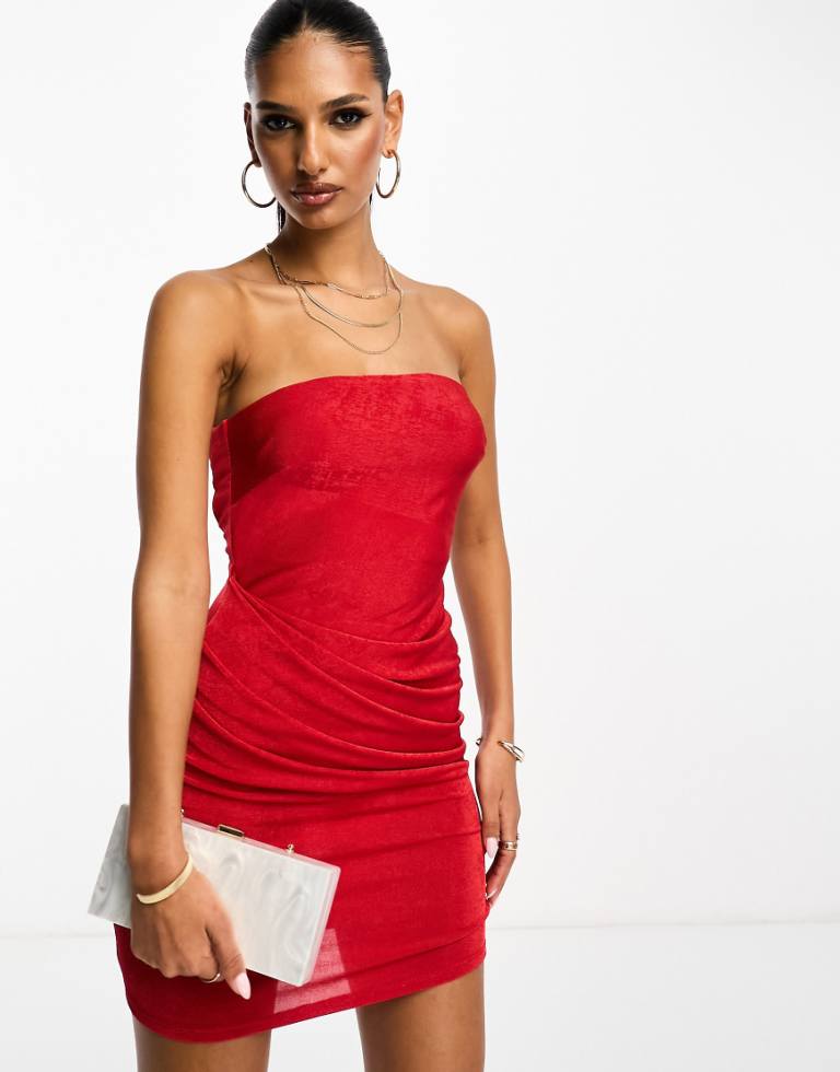 ASOS DESIGN Womens slinky bandeau mini dress in red - Size 16 UK