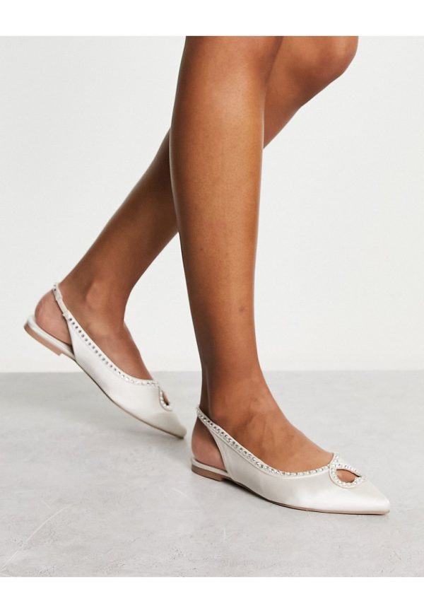 ASOS DESIGN Womens Lust heart diamante ballet flats in ivory-White - Size UK 5