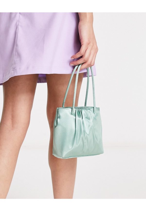 ASOS DESIGN Womens ruched satin clutch bag in sage-Green - One Size