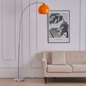 Arched Floor Lamp Tall Curved Design with Marble Base Orange Lampshade 145 to 220CM
