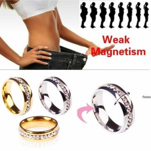 Women Weight Loss CZ Crystal Ring Stainless Steel Slimming Healthy Ring Magnetic Therapy Jewelry 6 gold
