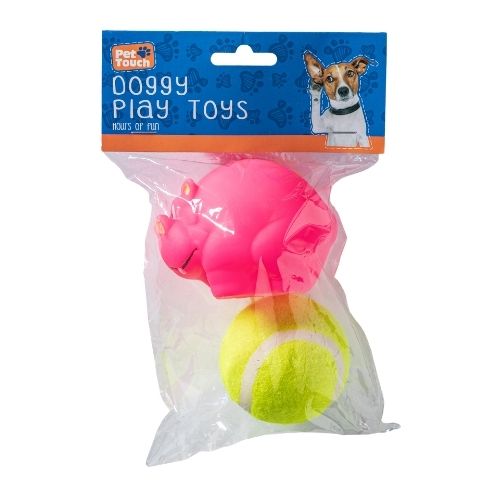 Assorted Colours Pet Touch Squeaky Hippo With Ball Toy