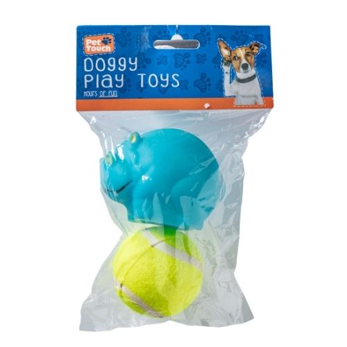 Assorted Colours Pet Touch Squeaky Hippo With Ball Toy