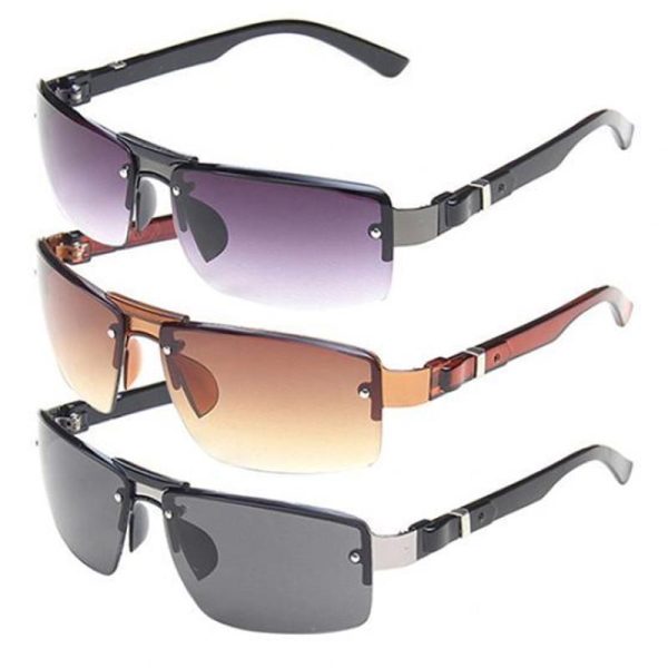 Men Luxury Executive Slim Half Rim Rectangular Sunglasses Driving Fishing Sun Glasses