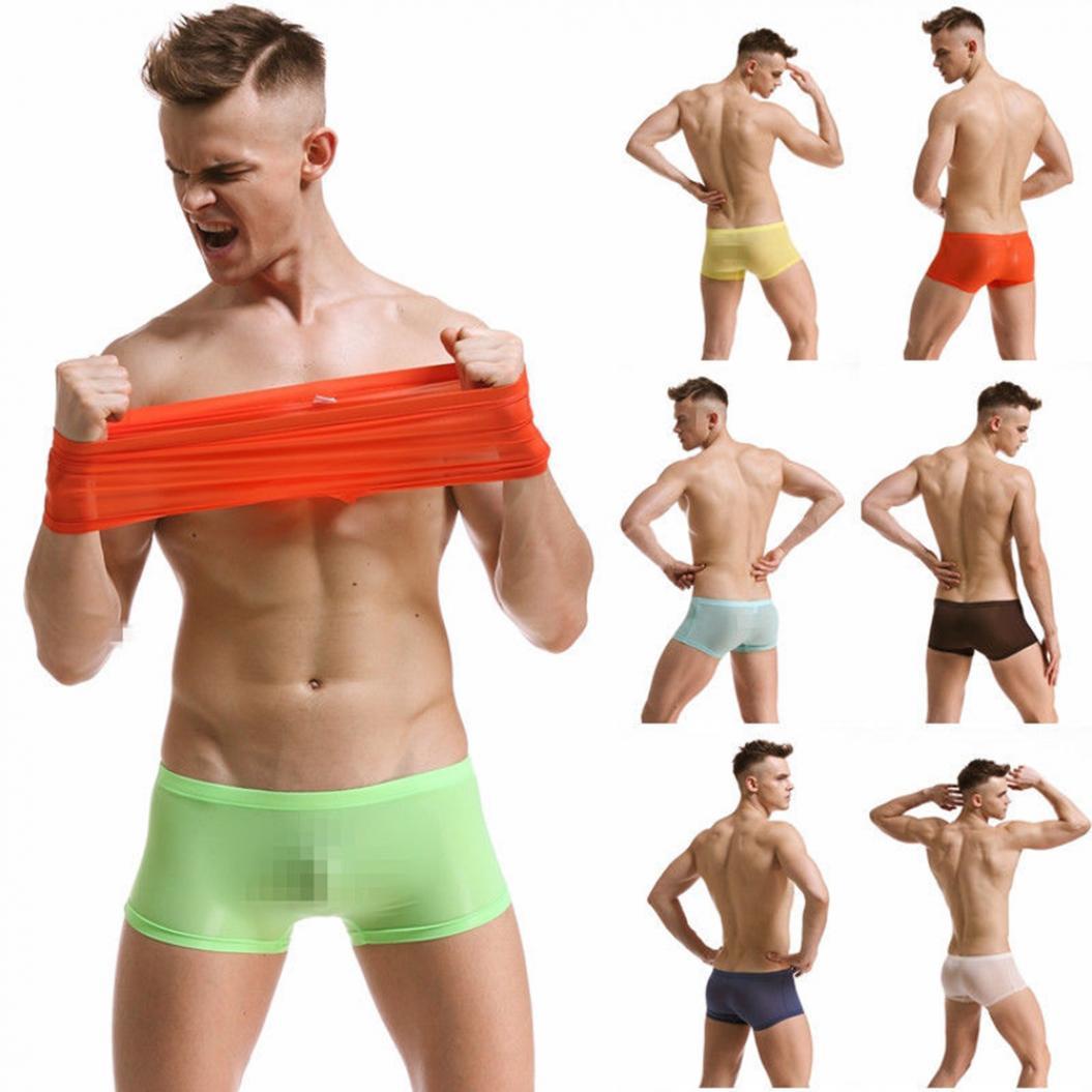 Men's Solid Color Seamless Briefs See-through U Convex Underwear Shorts 2XL white