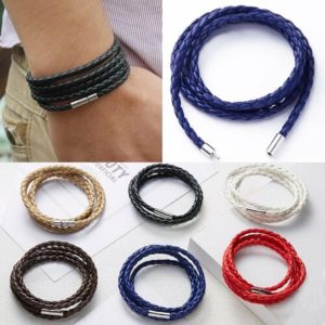 Fashion Wristband Wrap Cuff Unisex Women Men Pu Leather Bracelet Jewelry Gifts black