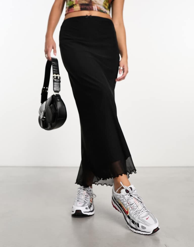 ASOS DESIGN Womens mesh midi skirt in black - Size 8 UK