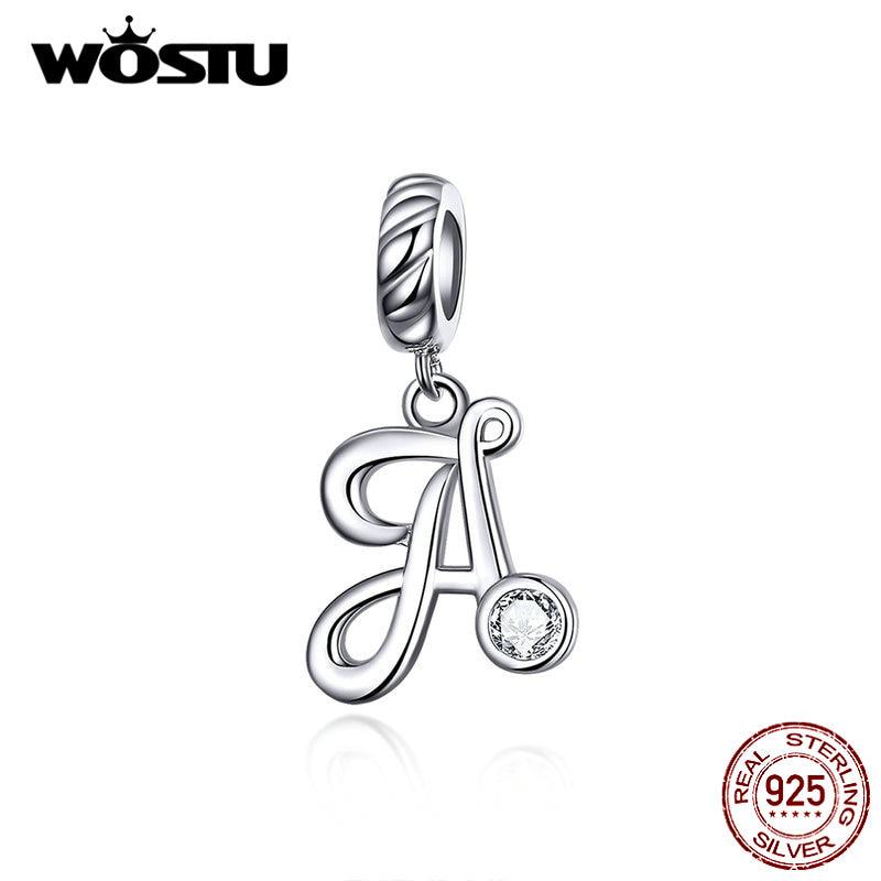 WOSTU NEW 925 Sterling Silver Alphabet Letter DIY Dangle Beads Fit Original Charm Bracelet Necklace A silver