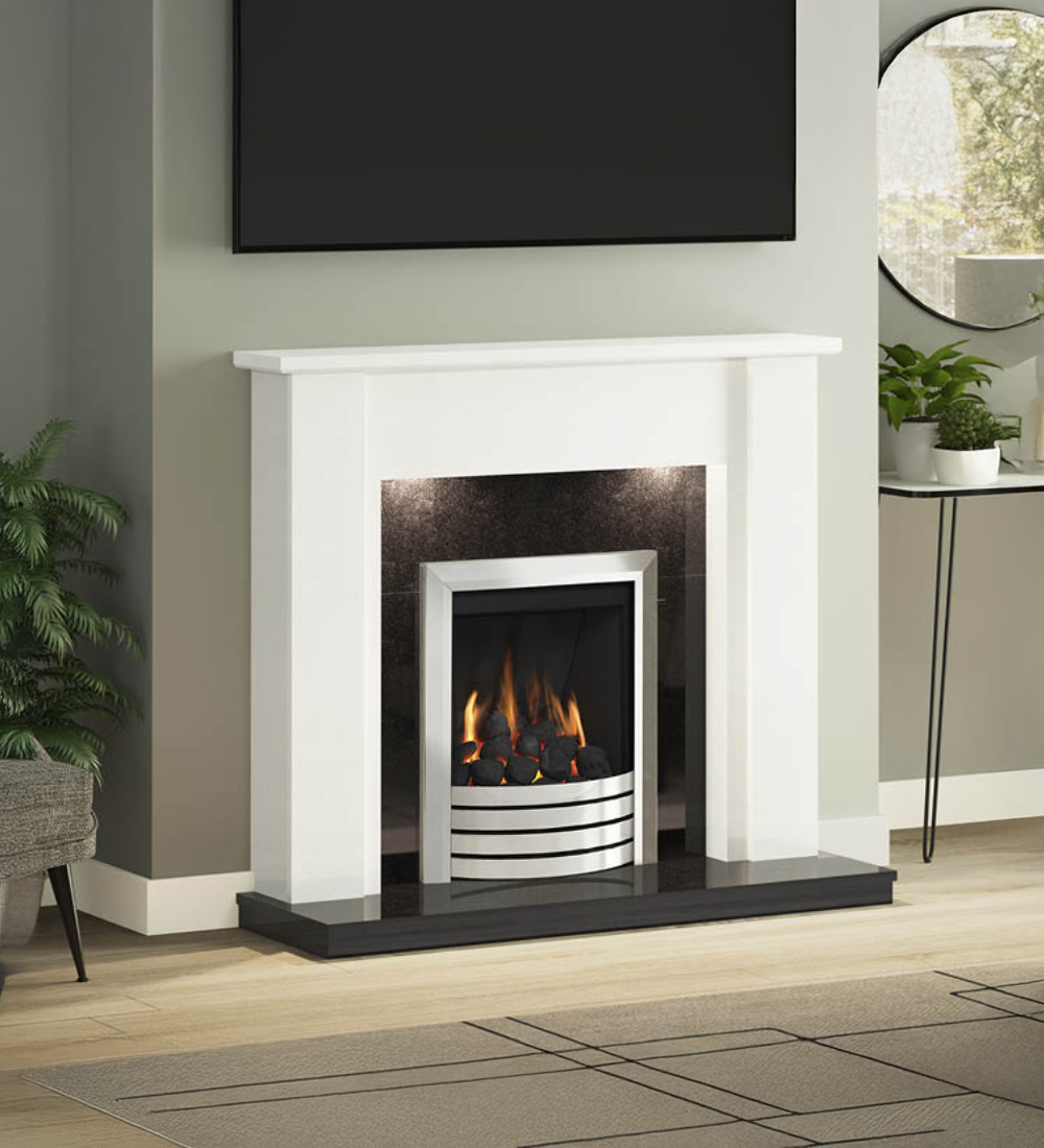 Flare Elda White & Black Micro Marble Fireplace