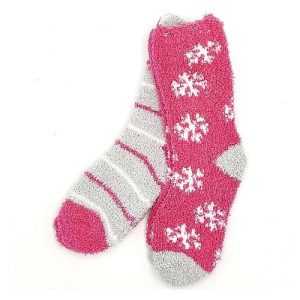 Christmas Pink Snowflake Kids Cosy Socks 2 Pack