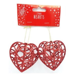 Glitter Heart Christmas Decorations 2 Pk