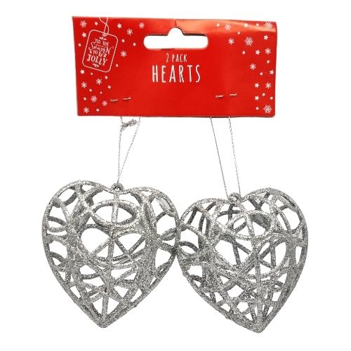 Glitter Heart Christmas Decorations 2 Pk