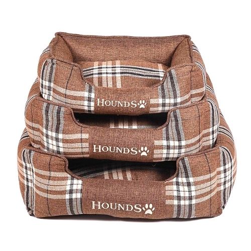 Hounds Brown Rectangular Checkered Pet Bed Assorted Sizes
