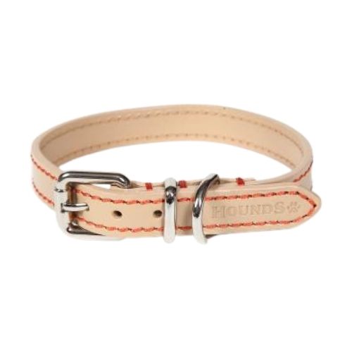 Hounds Chelsea Contrast Stitch Leather Collar Cream
