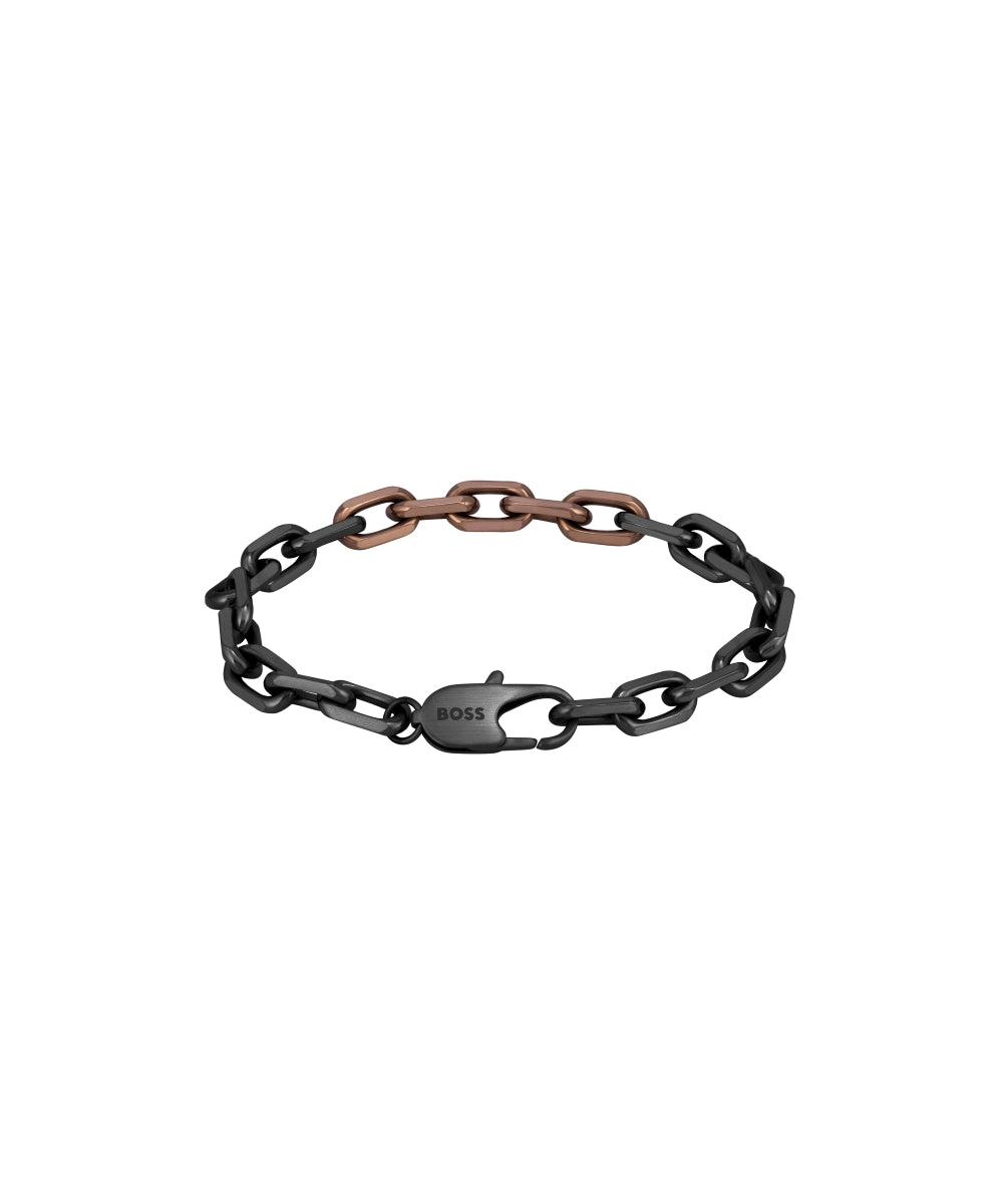 Hugo Boss Rose and Black Ion Plated Stainless Steel Mens Chain Bracelet
