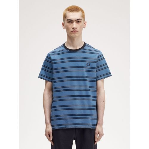 Fred Perry Mens Midnight Blue Navy Sport Fine Stripe T-Shirt