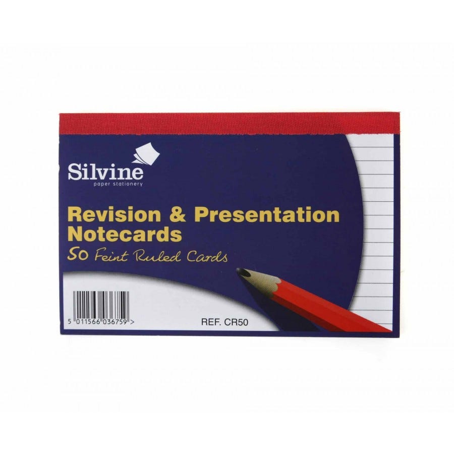 Silvine Revision and Presentation Notecards Ruled Pack of 50