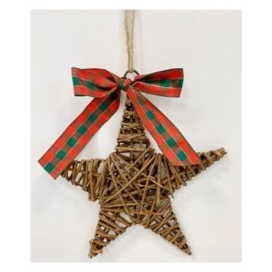 Medium Wicker Star With Ribbon Christmas Decoration 29cm