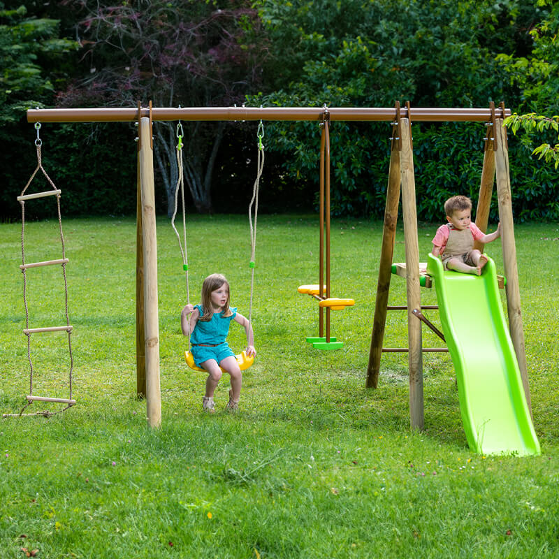 Trigano Oreka Kids Wooden Garden Swing and Slide Set