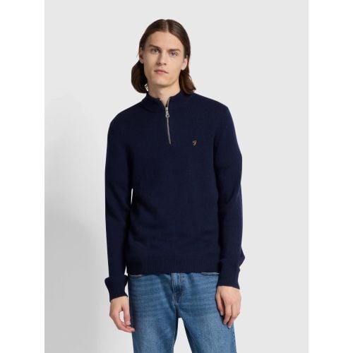 Farah Mens True Navy Birchall Quarter Zip Sweatshirt