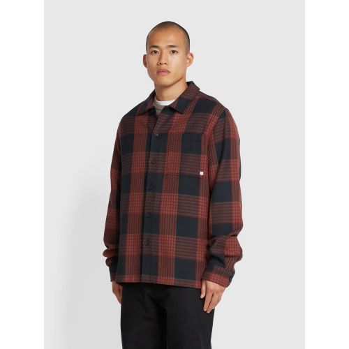 Farah Mens Washed Black Honnold Long Sleeve Check Overshirt