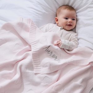 Personalised Pale Pink Heart Jacquard Baby Blanket