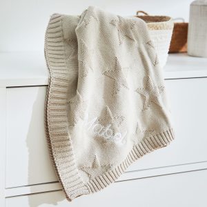 Personalised Oatmeal Star Jacquard Baby Blanket