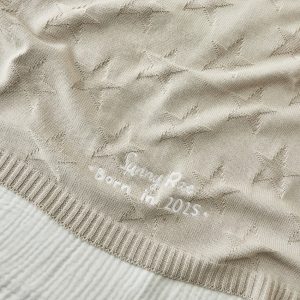 Personalised Born in 2025 Oatmeal Star Jacquard Baby Blanket