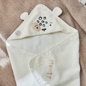 Personalised Snow Leopard Ivory Hooded Towel