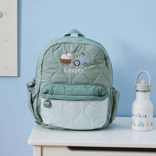 Personalised Sage Quilted Tractor Backpack