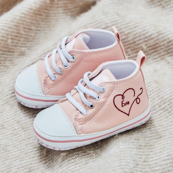 Personalised Pink Heart Design Baby High Top Shoes