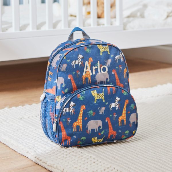 Personalised Navy Safari Print Medium Backpack